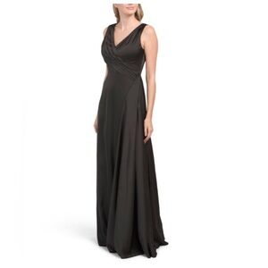 RENE BY RENE RUIZ Black V-neck Satin Pleated Gown